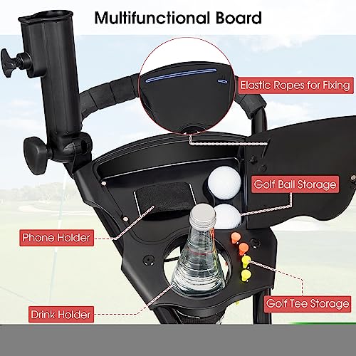 Tangkula Golf Push Pull Cart, Lightweight Foldable Collapsible 3 Wheels Golf Push Cart, Golf Trolley with Elastic Strap, Cup Holder, Scoreboard Storage & Foot Brake