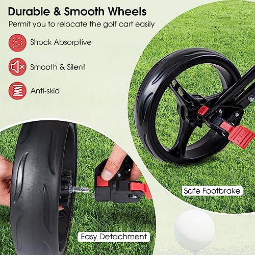 Tangkula Golf Push Pull Cart, Lightweight Foldable Collapsible 3 Wheels Golf Push Cart, Golf Trolley with Elastic Strap, Cup Holder, Scoreboard Storage & Foot Brake