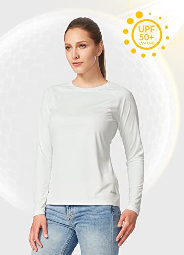 BALEAF Women's SPF Shirts Long Sleeve, Sun Protection Hiking Tops, UPF 50+ Quick Dry Rash Guard, Lightweight UV Clothing White Size L