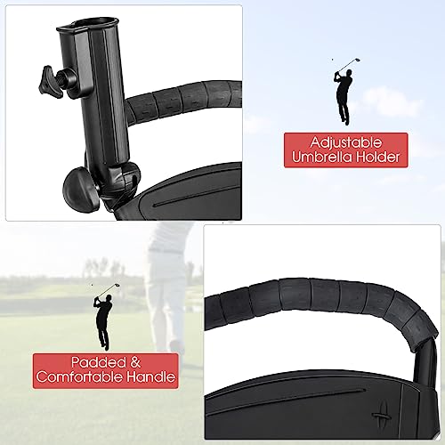 Tangkula Golf Push Pull Cart, Lightweight Foldable Collapsible 3 Wheels Golf Push Cart, Golf Trolley with Elastic Strap, Cup Holder, Scoreboard Storage & Foot Brake