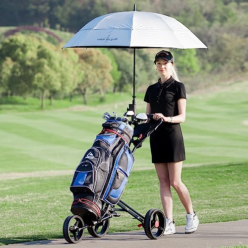 Tangkula Golf Push Pull Cart, Lightweight Foldable Collapsible 3 Wheels Golf Push Cart, Golf Trolley with Elastic Strap, Cup Holder, Scoreboard Storage & Foot Brake