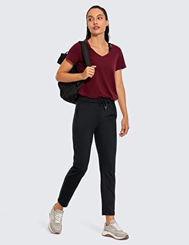 CRZ YOGA Womens 4-Way Stretch Ankle Golf Pants - 7/8 Dress Work Pants Pockets Athletic Yoga Travel Casual Lounge Workout Black Small