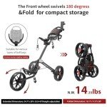 caddytek 3 Wheel Golf Push Cart - Deluxe Quad-Fold Compact Push & Pull Folding Caddy Trolley - Caddylite 15.3 V2,Black
