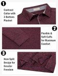 LE VONFORT Long Sleeve Dry Fit Golf Polo Shirts for Men Athletic Collared T Shirt Wine X-Large