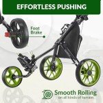 Caddytek CaddyLite 11.5 V3 3 Wheel Golf Push Cart - Superlite Deluxe, Lightweight, Easy to Fold Caddy Cart Pushcart, Black/Lime
