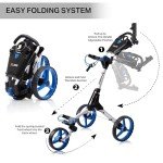 Cube CART 3 Wheel Push Pull Golf CART - Two Step Open/Close - Smallest Folding Lightweight Golf CART in The World - Choose Color! (White/Blue)