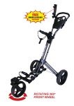 Qwik-Fold 360 Swivel 3 Wheel Push Pull Golf CART - 360* Rotating Front Wheel - ONE Second to Open & Close! (Charcoal/Black)