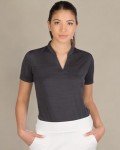 Three Sixty Six Women’s Short Sleeve Collarless Golf Polo Shirt - Dry Fit, Breathable, Compression Golf Tops Black Onyx
