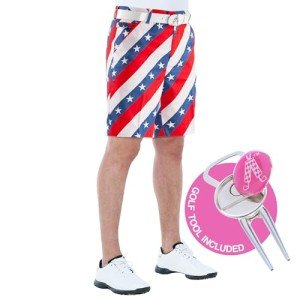 Royal & Awesome Men's Patterned Golf Shorts, Pars and Stripes, 34W
