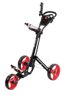 Qwik-Fold 3 Wheel Push Pull Golf Cart, Patented Bullet System and Foot Brake, ONE Second to Open and Close! (Black/Red) (933-3.0-BLK/RED)