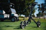 Qwik-Fold 3 Wheel Push Pull Golf Cart, Patented Bullet System and Foot Brake, ONE Second to Open and Close! (Black/Red) (933-3.0-BLK/RED)