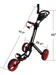 Qwik-Fold 3 Wheel Push Pull Golf Cart, Patented Bullet System and Foot Brake, ONE Second to Open and Close! (Black/Red) (933-3.0-BLK/RED)