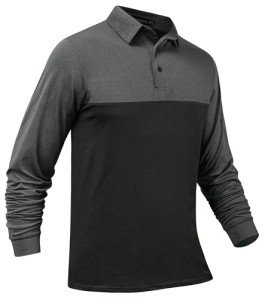 TAPULCO Mens Long Sleeve Two-Tone Polo Fall Active Shirts Lightweight 4-Way Stretch Golf Wear Wicks Sweat Dry Fast Breathable Collared Tshirts Black and Grey X-Large