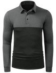TAPULCO Mens Long Sleeve Two-Tone Polo Fall Active Shirts Lightweight 4-Way Stretch Golf Wear Wicks Sweat Dry Fast Breathable Collared Tshirts Black and Grey X-Large