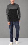 TAPULCO Mens Long Sleeve Two-Tone Polo Fall Active Shirts Lightweight 4-Way Stretch Golf Wear Wicks Sweat Dry Fast Breathable Collared Tshirts Black and Grey X-Large