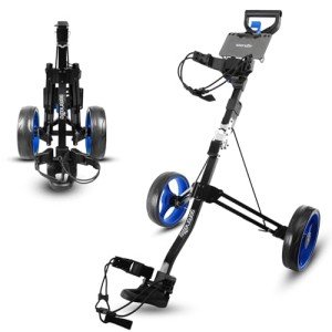 2 Wheel Golf Push Cart - Lightweight Folding Walking Push Cart Roller Golf Bag Holder Upper/Lower Bracket w/ Elastic Strap, Bag Storage Holder SLGZX3