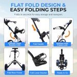 2 Wheel Golf Push Cart - Lightweight Folding Walking Push Cart Roller Golf Bag Holder Upper/Lower Bracket w/ Elastic Strap, Bag Storage Holder SLGZX3