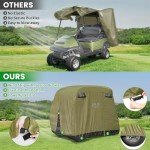 10L0L 4 Passenger Golf Cart Cover Fits EZGO, Club Car, Yamaha, 400D Waterproof Windproof Sunproof Outdoor All-Weather Polyester Full Cover with Three Zipper Doors - Army Green