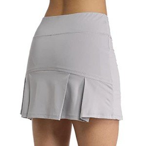 Ultrafun Women's Active Tennis Golf Skort Pleated Athletic Sports Running Skirt with Pockets and Shorts (Grey, Small)