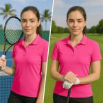 Women's Dry-Fit Golf Polo Shirts 3-Button Golf Polo's in 20 Colors XS-3XL Shirt Pink-S