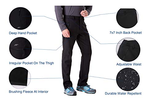 TRAILSIDE SUPPLY CO. Men's Fleece Lined Insulated Pants Softshell Pants,Water and Wind-Resistant Grey Size Large