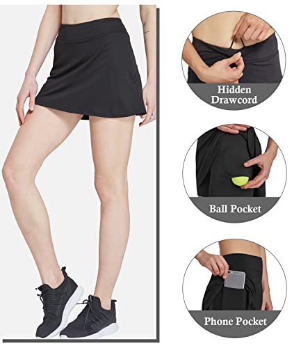 HonourSex Women Golf Skirts with Pockets Tennis Skirts with Shorts Skorts Activewear Hiking Black L