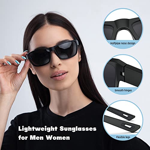 TOREGE Polarized Sports Sunglasses for Men and Women Cycling Running Golf Fishing Sunglasses TR26 (Black Frame & Grey Lens)