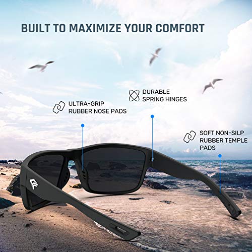 TOREGE Polarized Sports Sunglasses for Men and Women Cycling Running Golf Fishing Sunglasses TR26 (Black Frame & Grey Lens)