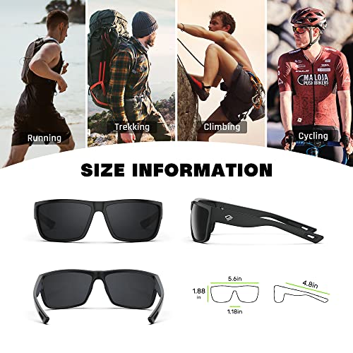 TOREGE Polarized Sports Sunglasses for Men and Women Cycling Running Golf Fishing Sunglasses TR26 (Black Frame & Grey Lens)