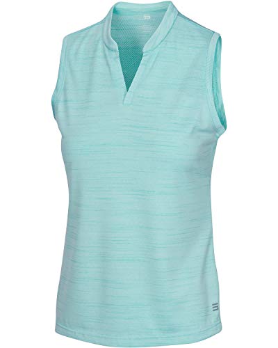 Women’s Sleeveless Collarless Golf Polo Shirt - Dry Fit, Breathable, Compression Golf Tops Aqua Blue