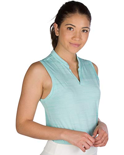 Women’s Sleeveless Collarless Golf Polo Shirt - Dry Fit, Breathable, Compression Golf Tops Aqua Blue