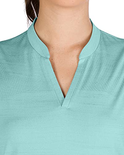Women’s Sleeveless Collarless Golf Polo Shirt - Dry Fit, Breathable, Compression Golf Tops Aqua Blue
