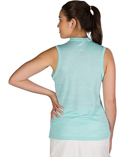 Women’s Sleeveless Collarless Golf Polo Shirt - Dry Fit, Breathable, Compression Golf Tops Aqua Blue