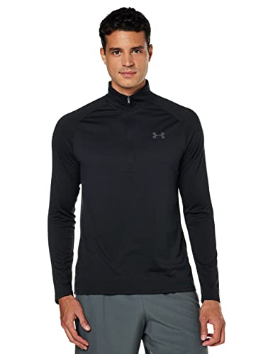 Under Armour Men's Tech 2.0 1/2 Zip-Up Long Sleeve T-Shirt , Black (001)/Charcoal , X-Large