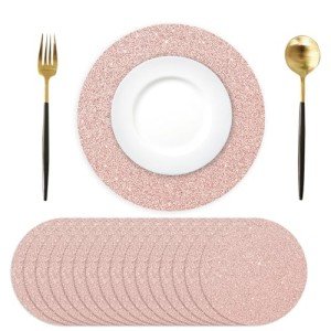 Rose Gold Glitter Round Placemats - 50 Pack
