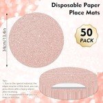 Rose Gold Glitter Round Placemats - 50 Pack