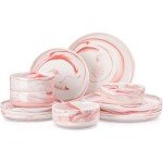 Marble Pink Porcelain Dinnerware Set, 12 Pieces