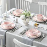 Marble Pink Porcelain Dinnerware Set, 12 Pieces