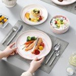 Marble Pink Porcelain Dinnerware Set, 12 Pieces