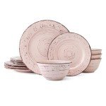 Trellis Pink 12-Piece Dinnerware Set for Four
