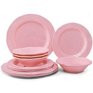 Pink Melamine Dinnerware Set – 12 Pieces