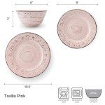 Trellis Pink 12-Piece Dinnerware Set for Four