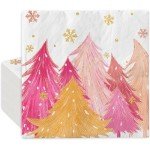 Pink Christmas Tree Decorative Paper Napkins - 80 Pack