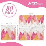 Pink Christmas Tree Decorative Paper Napkins - 80 Pack