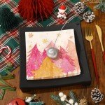 Pink Christmas Tree Decorative Paper Napkins - 80 Pack