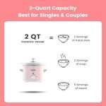 KOOC Small Slow Cooker, 2-Quart, Free Liners Included for Easy Clean-up, Upgraded Ceramic pot, Adjustable Temp, Nutrient Loss Reduction, Stainless Steel, Pink, Round