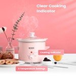 KOOC Small Slow Cooker, 2-Quart, Free Liners Included for Easy Clean-up, Upgraded Ceramic pot, Adjustable Temp, Nutrient Loss Reduction, Stainless Steel, Pink, Round