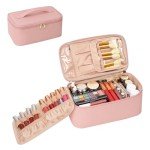 Pink Waterproof Travel Makeup Bag with Compartments