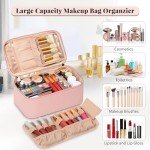 Pink Waterproof Travel Makeup Bag with Compartments
