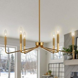 Gold Farmhouse 6-Light Chandelier for Home Decor